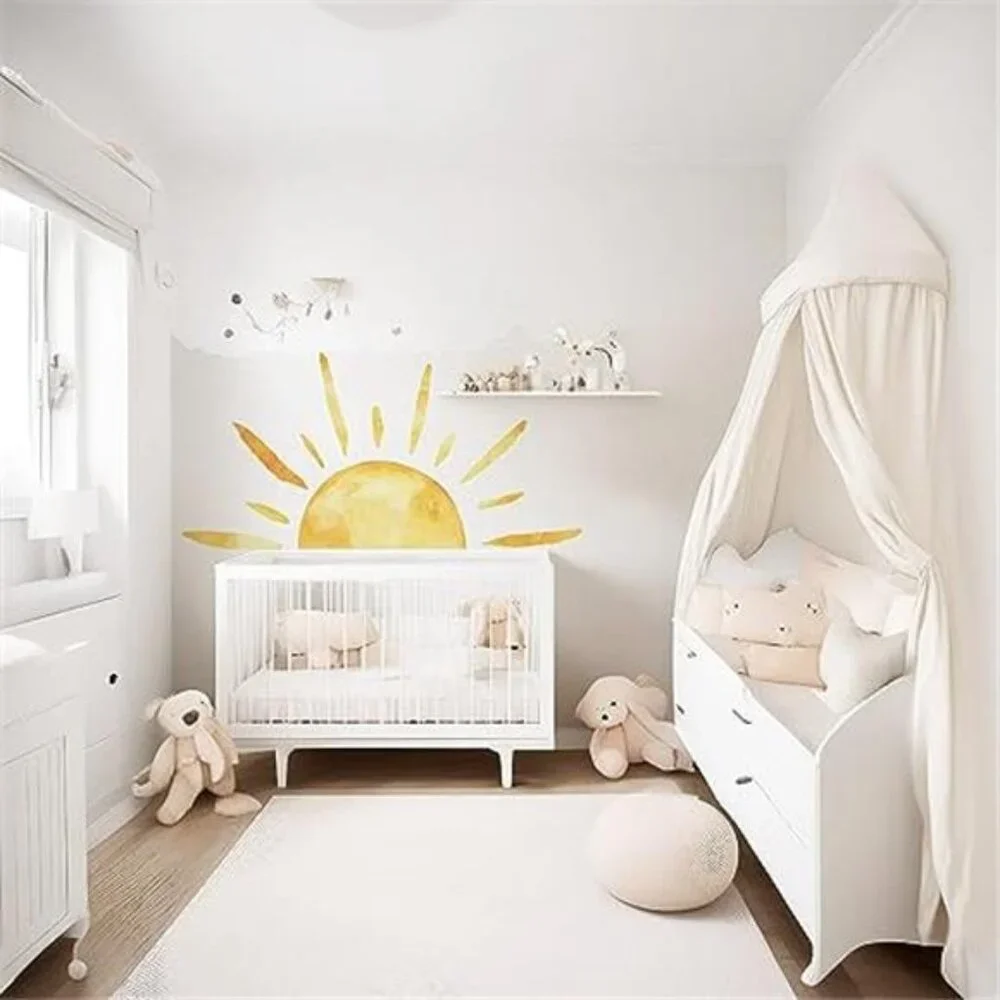Half Sun Wall Decal Extra Large Boho Sunshine Peel Stick Removable Nursery Decor
